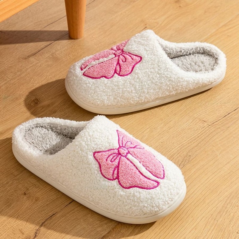 Cute Bow Children Winter Slippers Soft Parent Child House Shoes 8