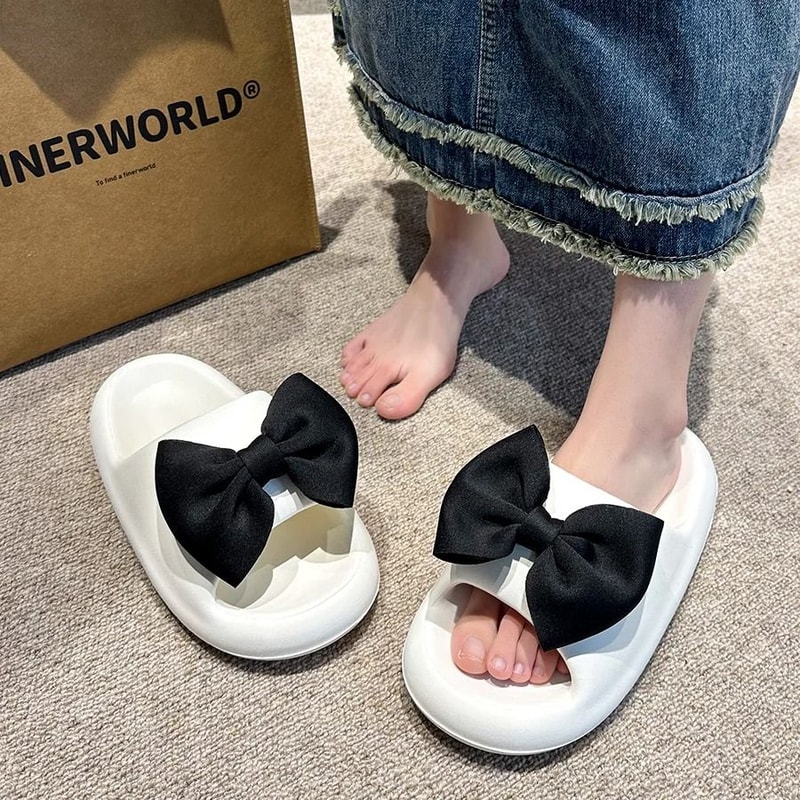 Womens Cute Bow Summer Slides Thick Sole Non Slip Comfort Slippers 3