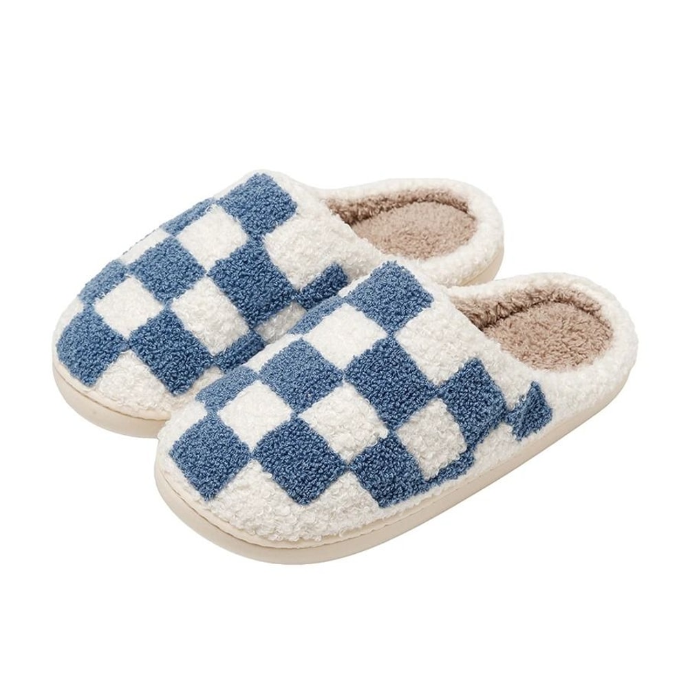 Womens Fuzzy Checker Winter Slippers Cozy Fluffy House Shoes 2