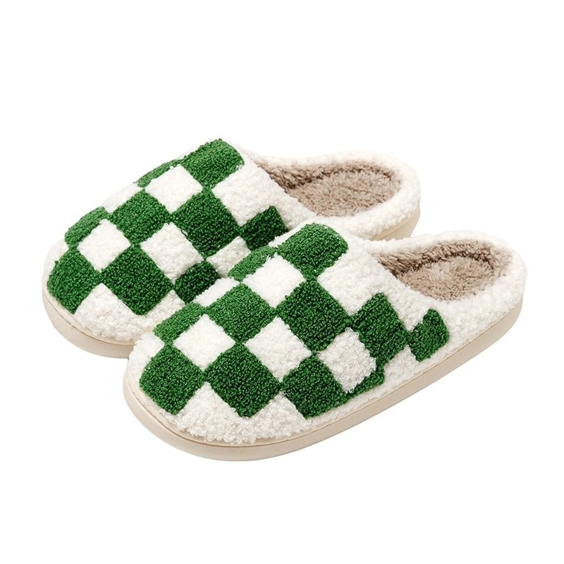 Womens Fuzzy Checker Winter Slippers Cozy Fluffy House Shoes 3