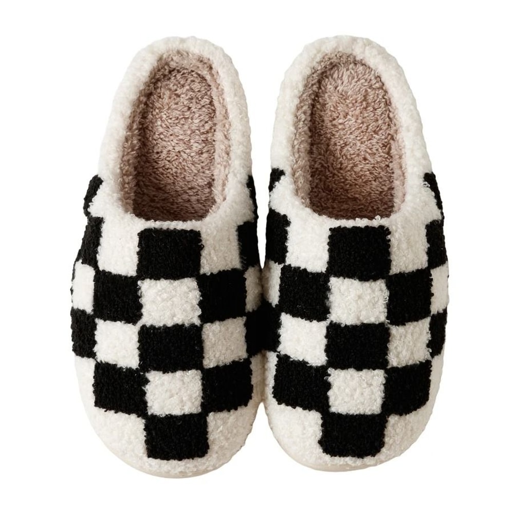 Womens Fuzzy Checker Winter Slippers Cozy Fluffy House Shoes 4