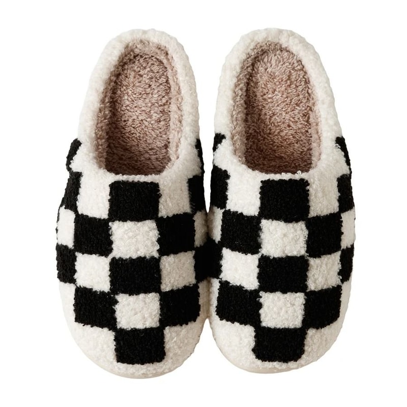 Womens Fuzzy Checker Winter Slippers Cozy Fluffy House Shoes 4