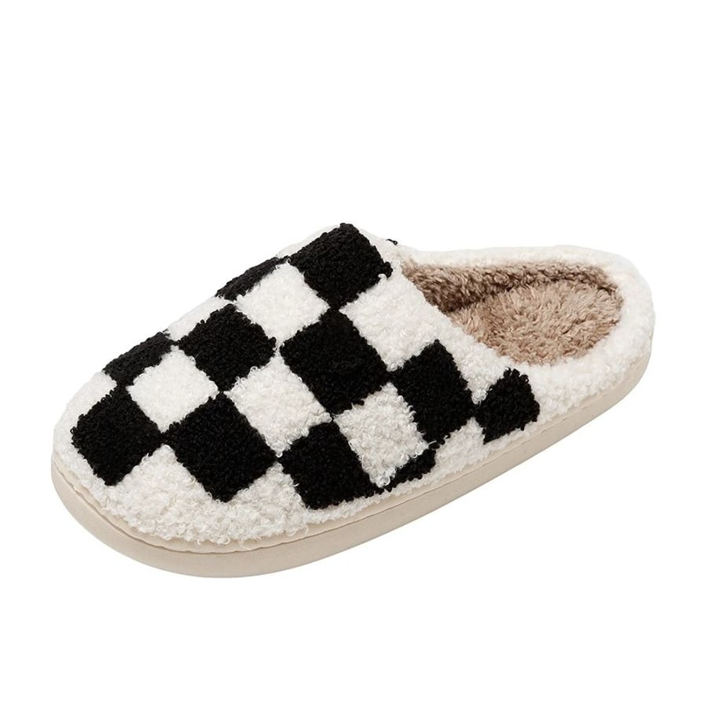 Womens Fuzzy Checker Winter Slippers Cozy Fluffy House Shoes 8
