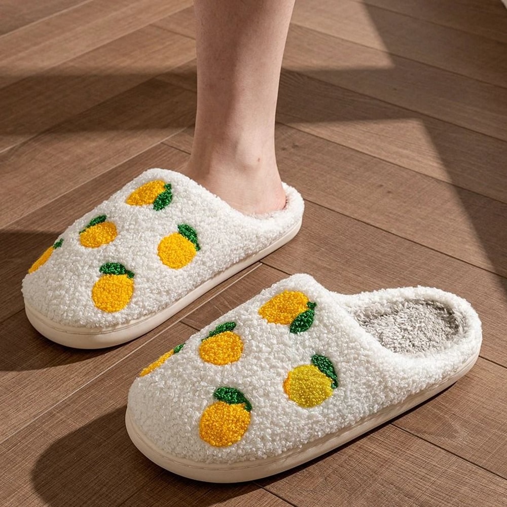Cute Lemon Children Winter Slippers Soft Parent Child House Shoes 2