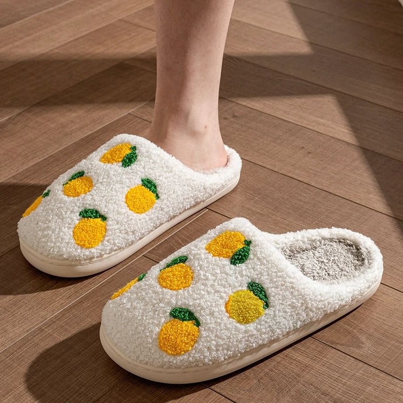 Cute Lemon Children Winter Slippers Soft Parent Child House Shoes 2