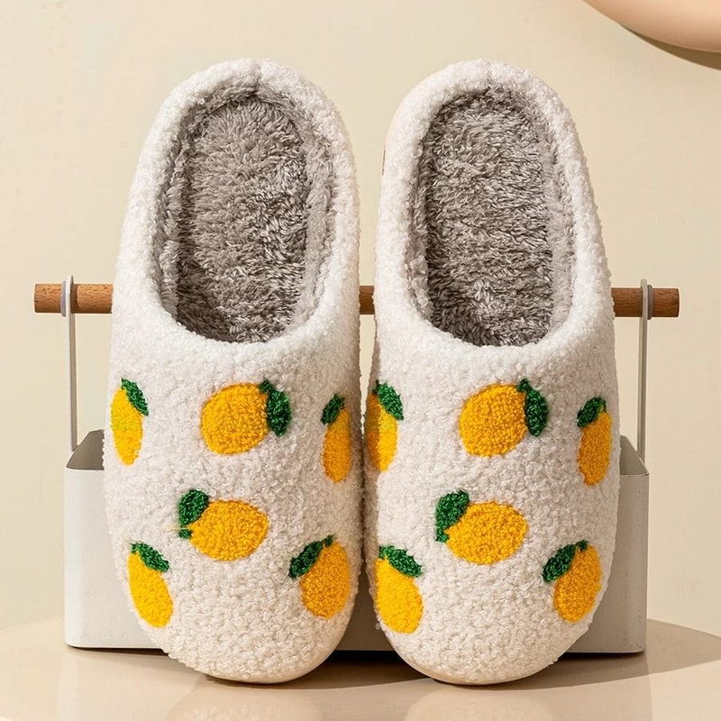 Cute Lemon Children Winter Slippers Soft Parent Child House Shoes 3