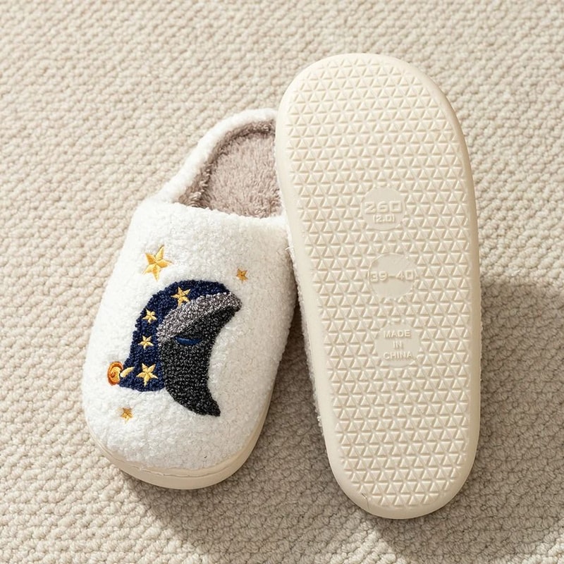 Womens Star Moon Winter Slippers Soft Warm Indoor House Shoes 0