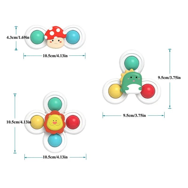 3 Piece Suction Cup Spinning Animal Toys For Kids Sensory Play Set 1