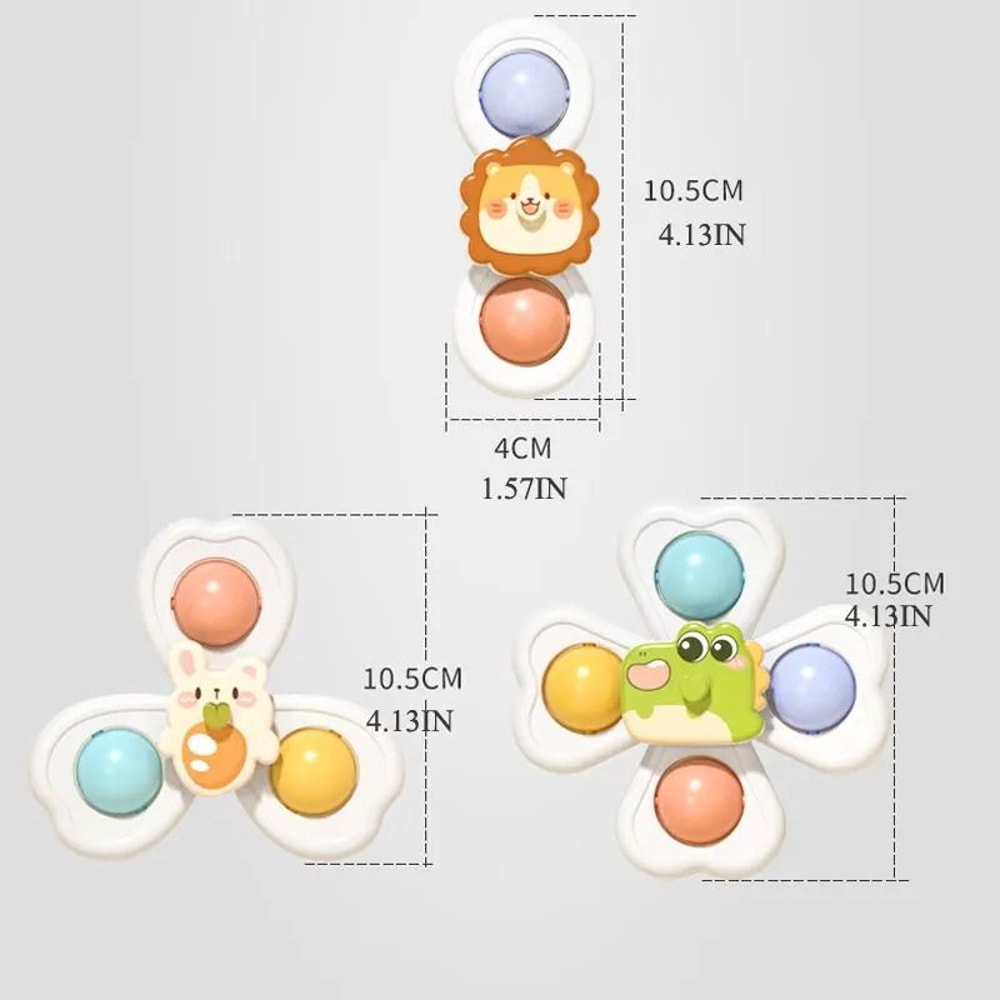 3 Piece Suction Cup Spinning Animal Toys For Kids Sensory Play Set 2