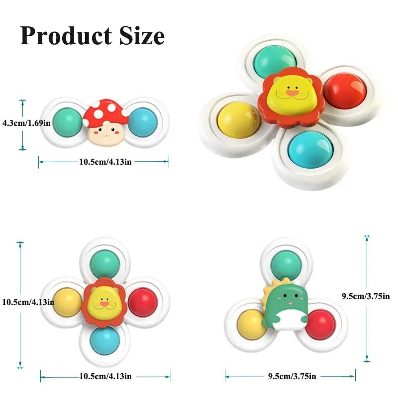 3 Piece Suction Cup Spinning Animal Toys For Kids Sensory Play Set 8