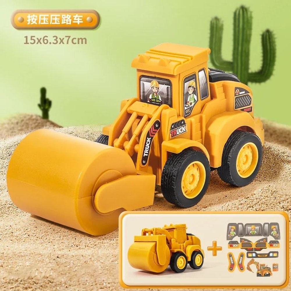Kids Construction Vehicle Press And Slide Toy Excavator Bulldozer Set 3