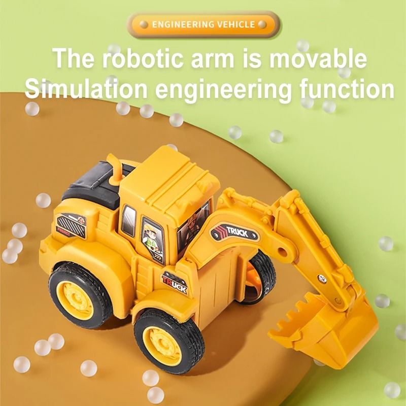Kids Construction Vehicle Press And Slide Toy Excavator Bulldozer Set 8