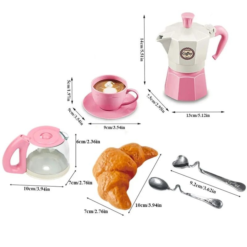 Kids Pretend Play Coffee Set Afternoon Tea Tableware Toy 8