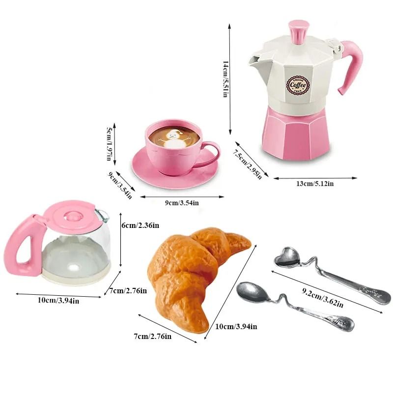 Kids Pretend Play Coffee Set Afternoon Tea Tableware Toy 8