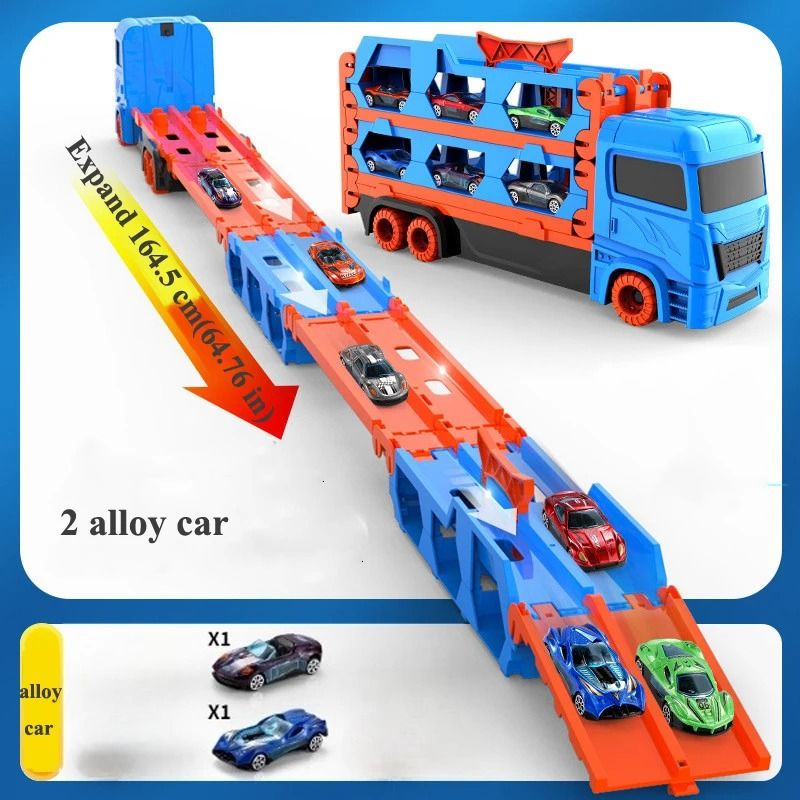 Large Car Transporter Truck Folding Racing Track Toy For Kids 2
