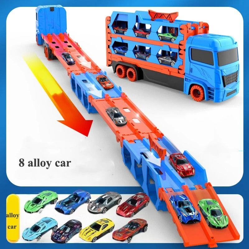 Large Car Transporter Truck Folding Racing Track Toy For Kids 3