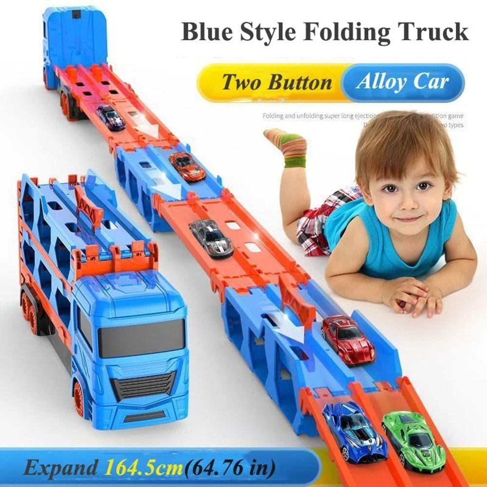 Large Car Transporter Truck Folding Racing Track Toy For Kids 8