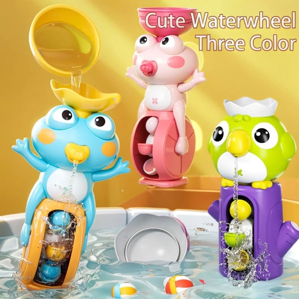 Frog Bird Waterwheel Bath Toy Suction Spinner For Kids 6