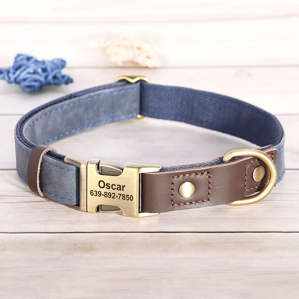 Custom Engraved PU Leather Dog Collar Adjustable ID Buckle 0