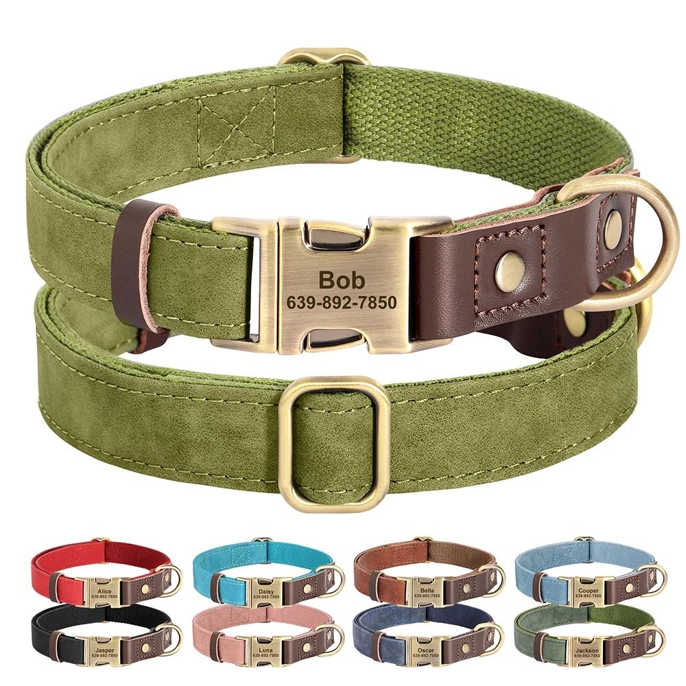 Custom Engraved PU Leather Dog Collar Adjustable ID Buckle 13