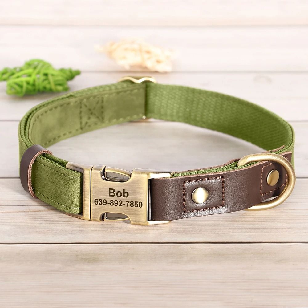 Custom Engraved PU Leather Dog Collar Adjustable ID Buckle 1