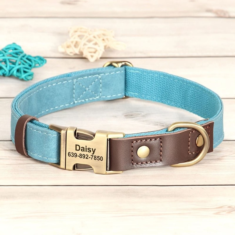 Custom Engraved PU Leather Dog Collar Adjustable ID Buckle 2