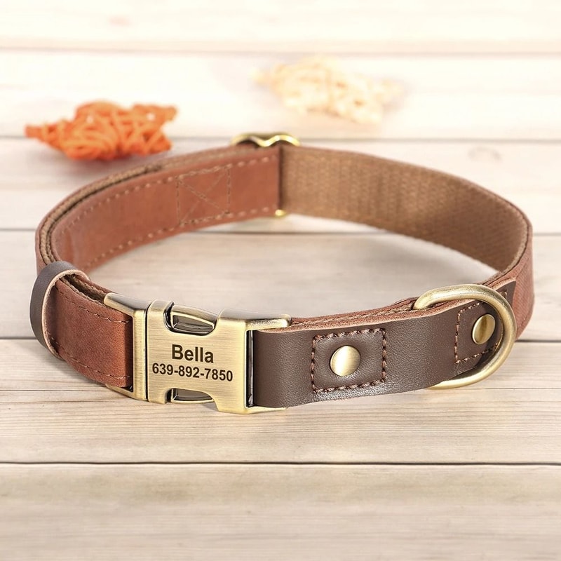 Custom Engraved PU Leather Dog Collar Adjustable ID Buckle 3