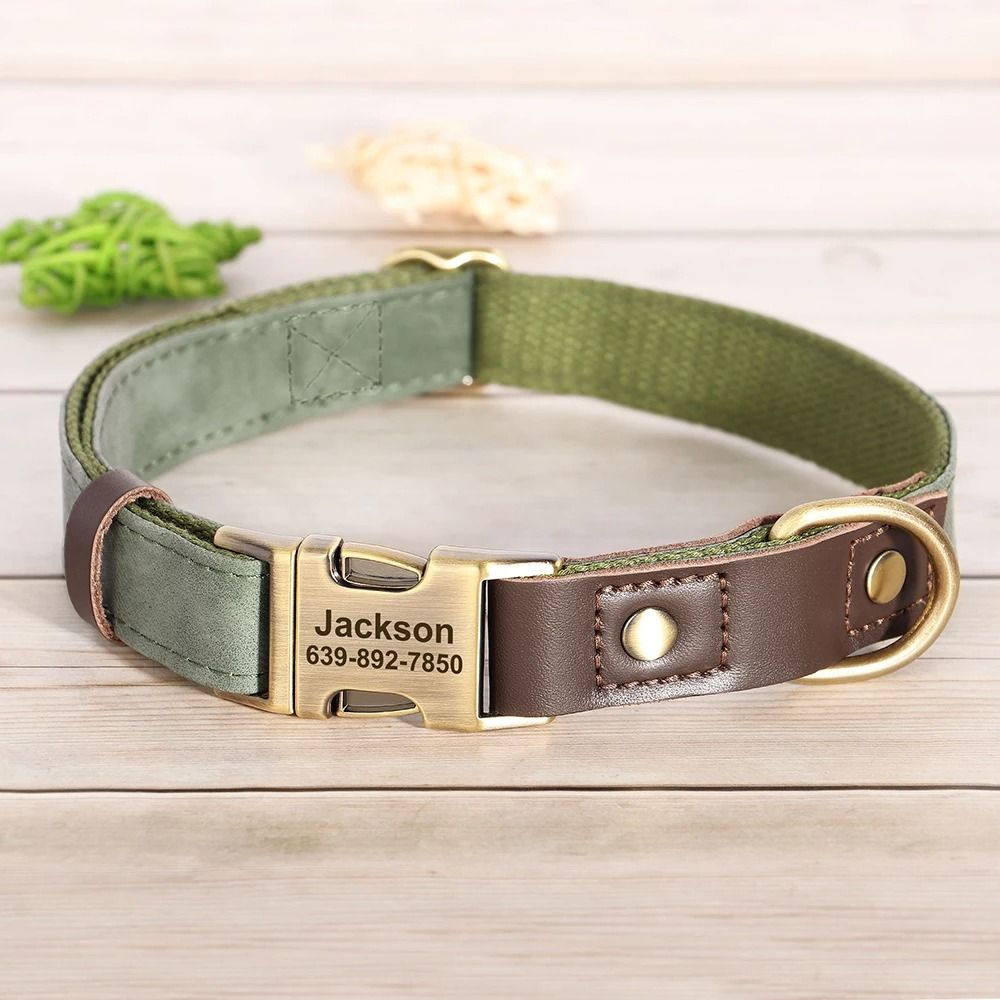 Custom Engraved PU Leather Dog Collar Adjustable ID Buckle 4