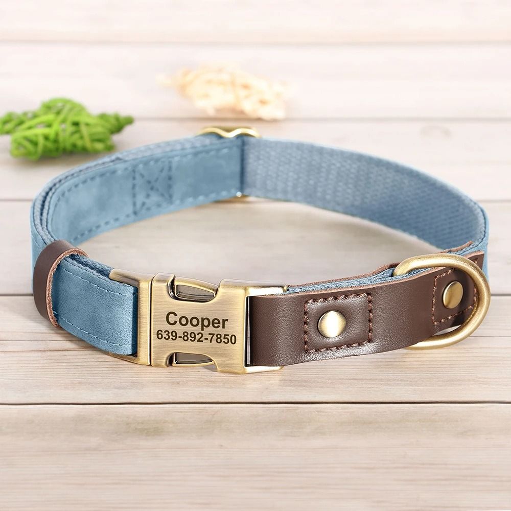 Custom Engraved PU Leather Dog Collar Adjustable ID Buckle 6