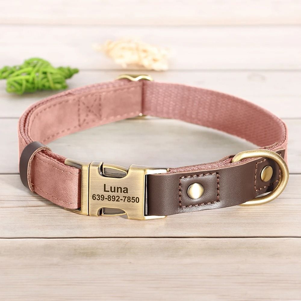 Custom Engraved PU Leather Dog Collar Adjustable ID Buckle 7