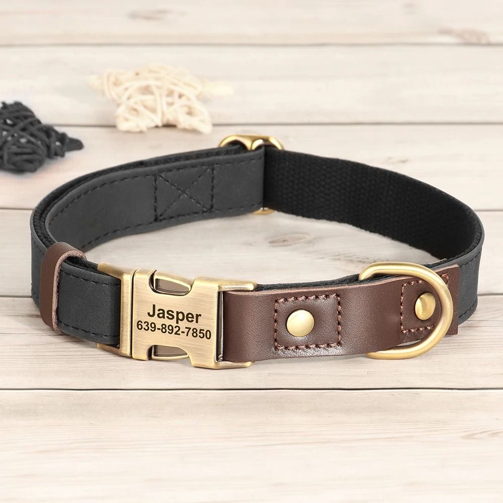 Custom Engraved PU Leather Dog Collar Adjustable ID Buckle 8