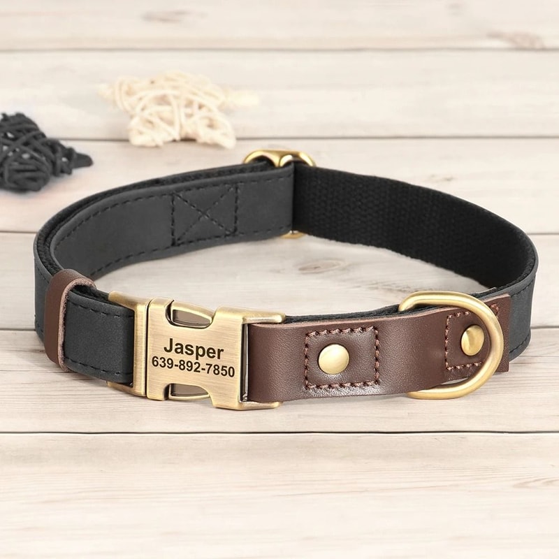 Custom Engraved PU Leather Dog Collar Adjustable ID Buckle 8