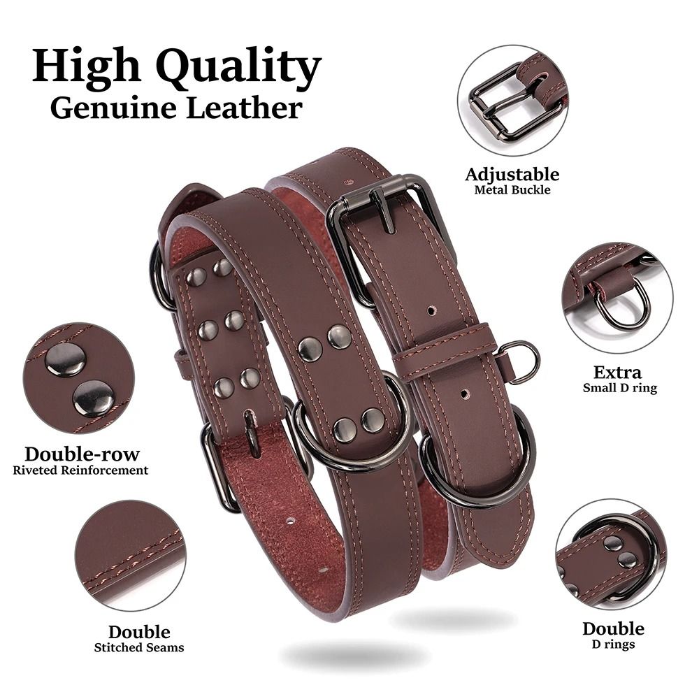 Soft Genuine Leather Dog Collar Durable Pet Collar For All Dog Sizes 4
