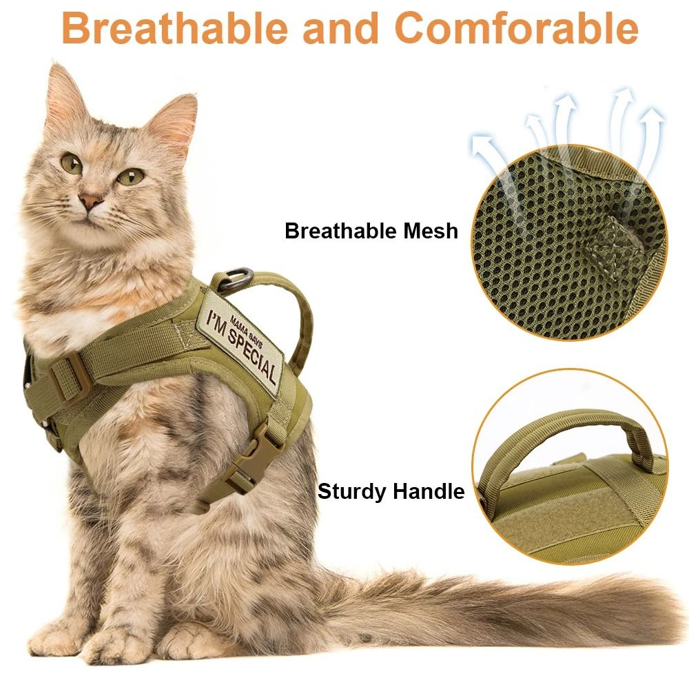 Nylon Tactical Cat Harness Vest With Handle And Stickers 4