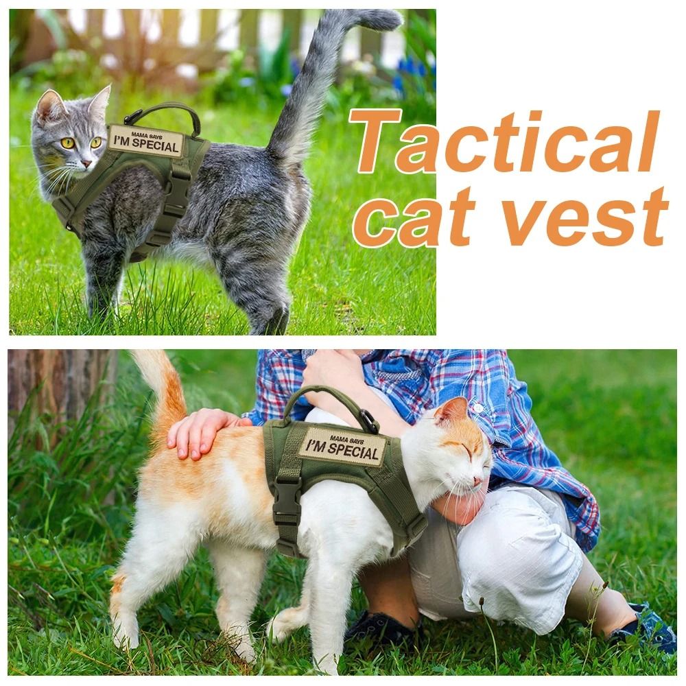 Nylon Tactical Cat Harness Vest With Handle And Stickers 5