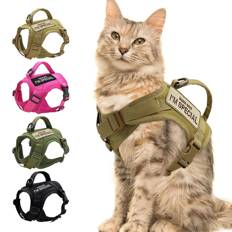 Nylon Tactical Cat Harness Vest With Handle And Stickers 6