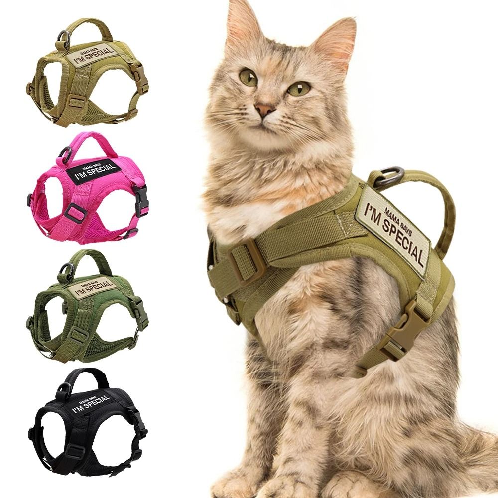 Nylon Tactical Cat Harness Vest With Handle And Stickers 7
