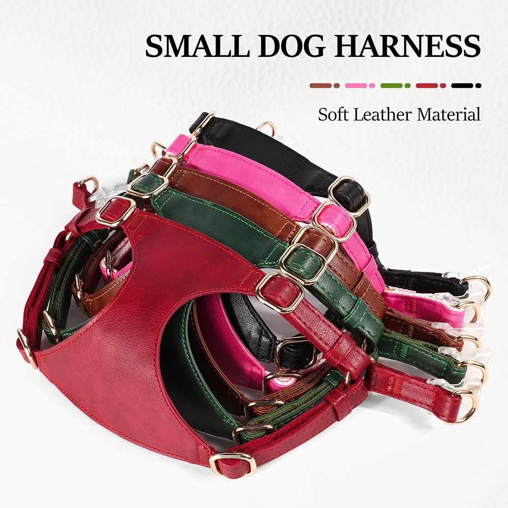 Soft Genuine Leather Dog Harness And Leash Set For Small Medium Pets 8