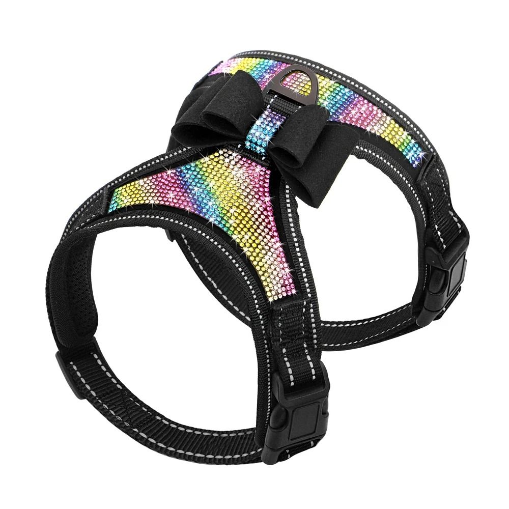 Reflective Rhinestone Dog Harness Vest With Bow Accent 0