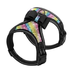 reflective rhinestone dog harness vest with bow accent
