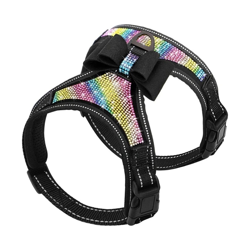 Reflective Rhinestone Dog Harness Vest With Bow Accent 0