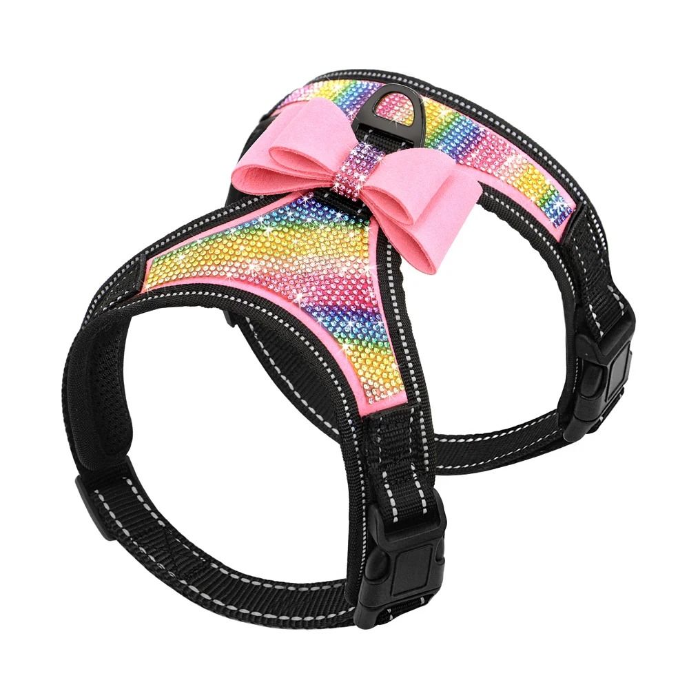 Reflective Rhinestone Dog Harness Vest With Bow Accent 1