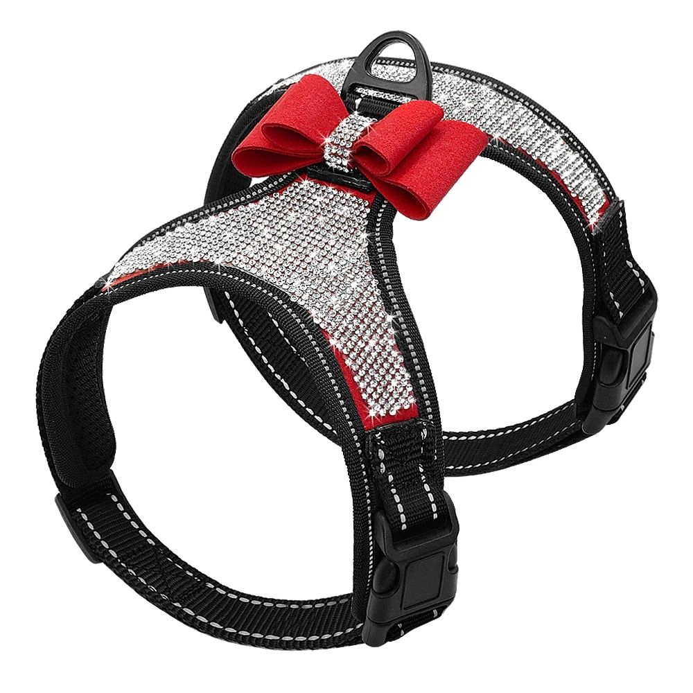 Reflective Rhinestone Dog Harness Vest With Bow Accent 2