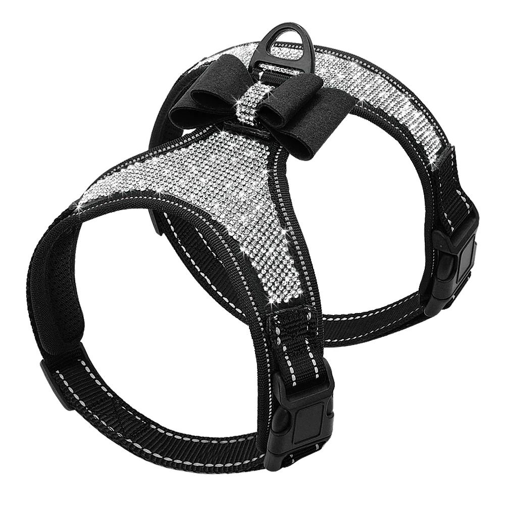 Reflective Rhinestone Dog Harness Vest With Bow Accent 3