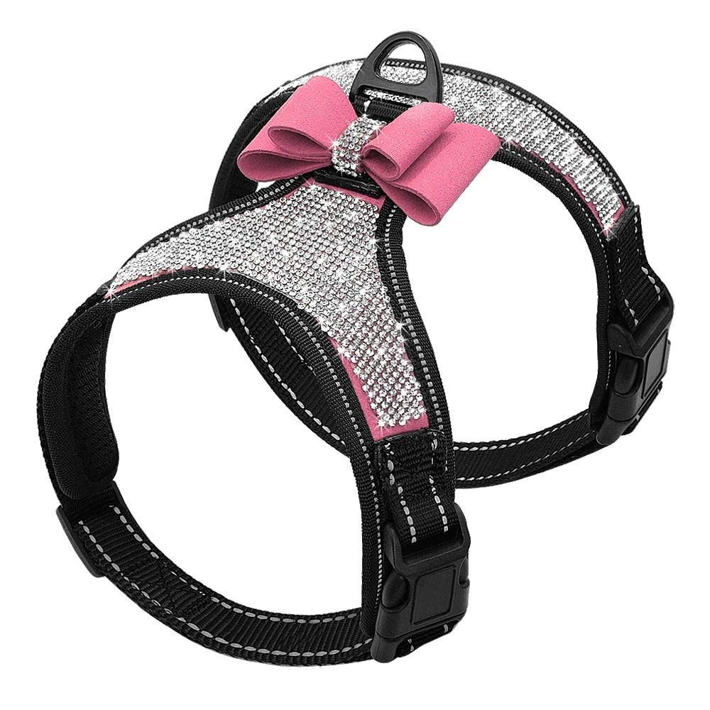 Reflective Rhinestone Dog Harness Vest With Bow Accent 4