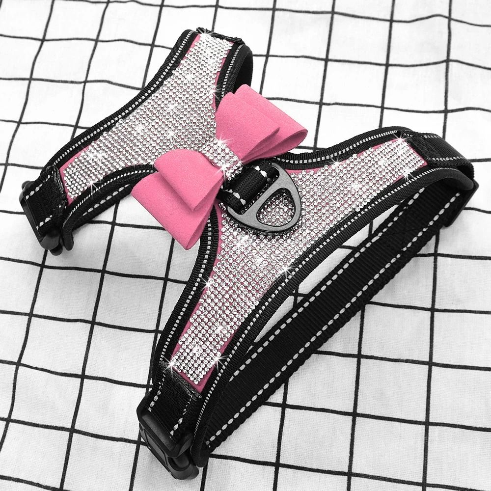 Reflective Rhinestone Dog Harness Vest With Bow Accent 9