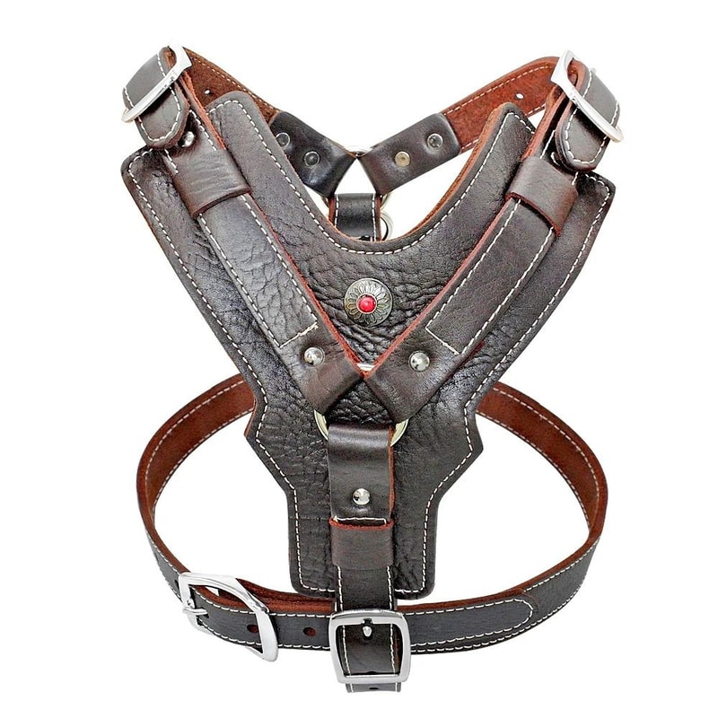 Durable Leather Dog Training Harness With Control Handle For Large Dogs 2