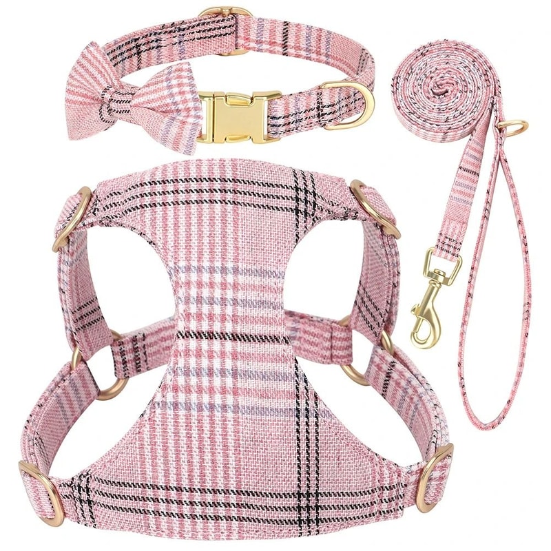 Adjustable Nylon Dog Harness Collar And Leash Set With Bow For Small And Medium Dogs 2