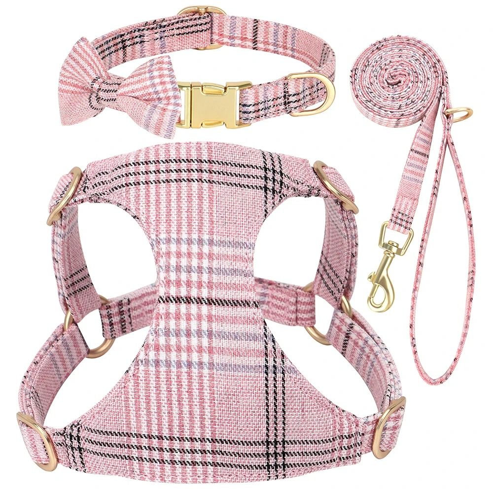Adjustable Nylon Dog Harness Collar And Leash Set With Bow For Small And Medium Dogs 8