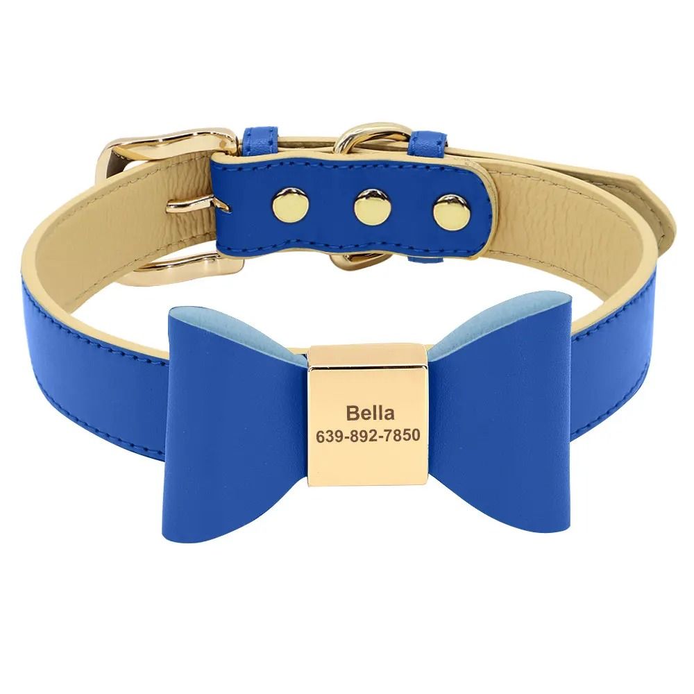 Personalized PU Leather Dog Collar With Engraved Name And Cute Bow For Small Medium And Large Dogs 1